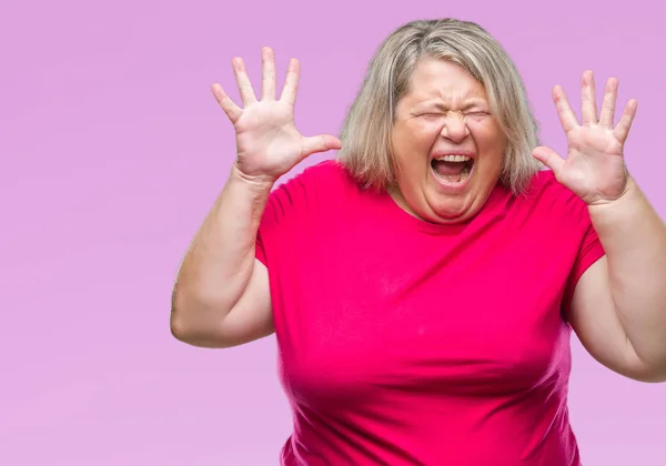 Senior Más Tamaño Mujer Caucásica Sobre Fondo Aislado Celebrando Loco — Foto de Stock