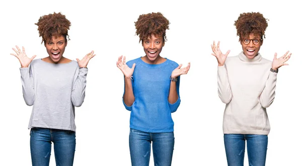 Collage Joven Hermosa Chica Africana Sobre Fondo Aislado Celebrando Loco — Foto de Stock