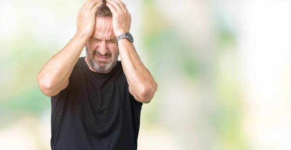 Handsome Middle Age Hoary Senior Man Isolated Background Suffering Headache — Stock Photo, Image