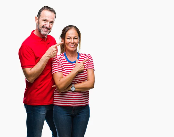 Middle Age Hispanic Couple Love Isolated Background Cheerful Smile Face — Stock Photo, Image