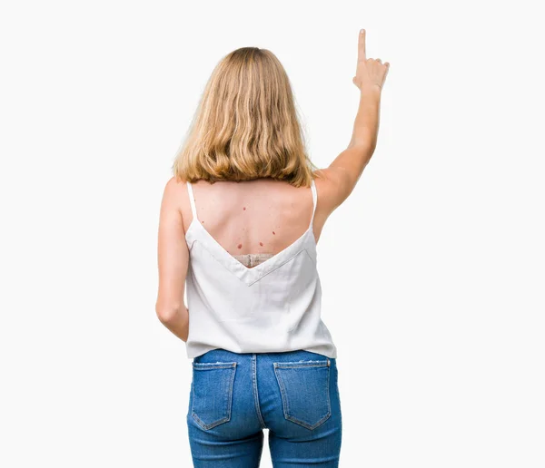 Beautiful Young Woman Isolated Background Posing Backwards Pointing Finger Hand — Stock Photo, Image