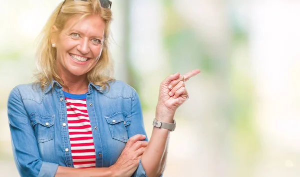 Middle Age Blonde Woman Isolated Background Big Smile Face Pointing — Stock Photo, Image