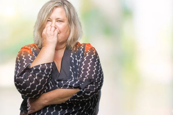 Senior Size Mulher Caucasiana Sobre Fundo Isolado Olhando Estressado Nervoso — Fotografia de Stock