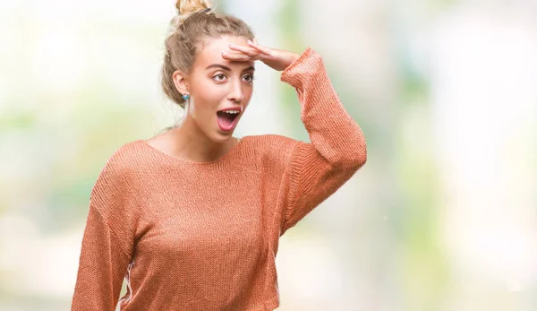 Mooie Jonge Blonde Vrouw Geïsoleerde Achtergrond Erg Blij Lachende Zoek — Stockfoto