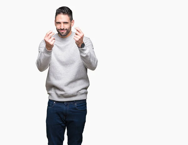 Young Handsome Man Wearing Sweatshirt Isolated Background Doing Money Gesture — Stock Photo, Image