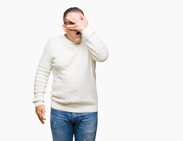 Middle Age Arab Man Wearing Glasses Isolated Background Peeking Shock — Stock Photo, Image