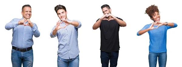 Collage Grupo Jóvenes Personas Mediana Edad Sonriendo Amor Mostrando Símbolo — Foto de Stock