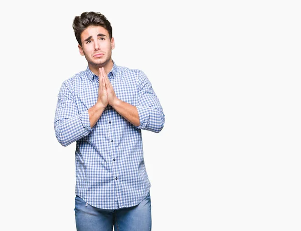 Young Handsome Business Man Isolated Background Begging Praying Hands Together — Stock Photo, Image