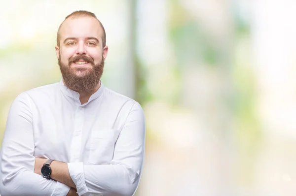 Homem Jovem Hipster Caucasiano Sobre Fundo Isolado Rosto Feliz Sorrindo — Fotografia de Stock