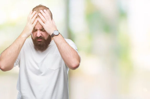 Young Caucasian Hipster Man Wearing Casual Shirt Isolated Background Hand — Stock Photo, Image