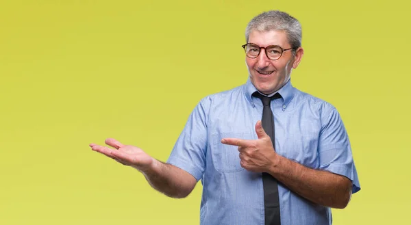 Guapo Hombre Negocios Senior Sobre Fondo Aislado Sorprendido Sonriendo Cámara —  Fotos de Stock