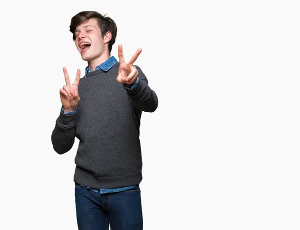 Homem Elegante Bonito Jovem Sobre Fundo Isolado Sorrindo Olhando Para — Fotografia de Stock