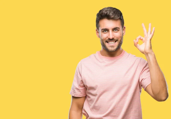 Joven Hombre Guapo Sobre Fondo Aislado Sonriendo Positiva Haciendo Signo —  Fotos de Stock