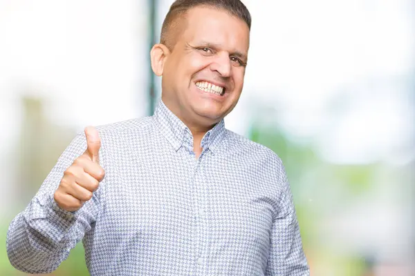 Middle Age Arab Business Man Isolated Background Doing Happy Thumbs — Stock Photo, Image