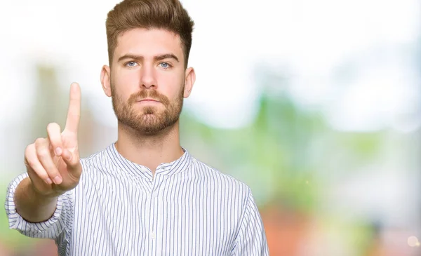 Young Handsome Man Pointing Finger Angry Expression — Stock Photo, Image