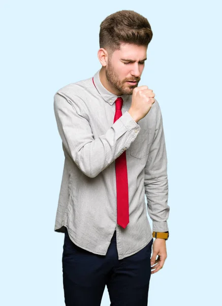 Genç Yakışıklı Adamı Kendini Iyi Hissetmiyor Soğuk Algınlığı Veya Bronşitin — Stok fotoğraf