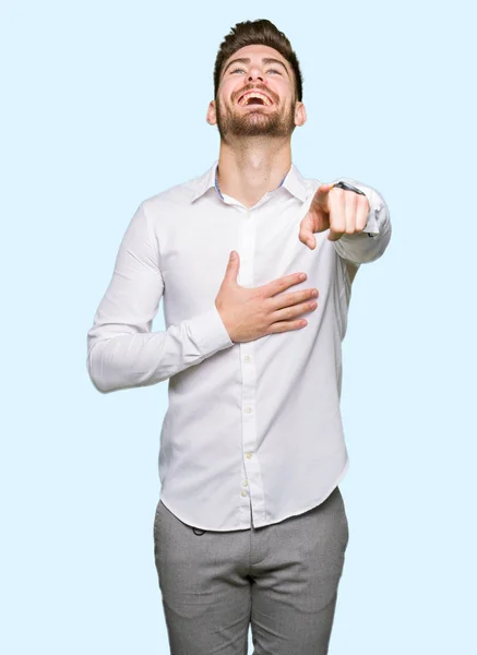 Young Handsome Business Man Laughing You Pointing Camera Finger Hand — Stock Photo, Image