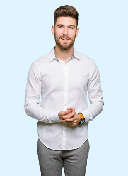 Young Handsome Business Man Hands Together Fingers Crossed Smiling Relaxed — Stock Photo, Image