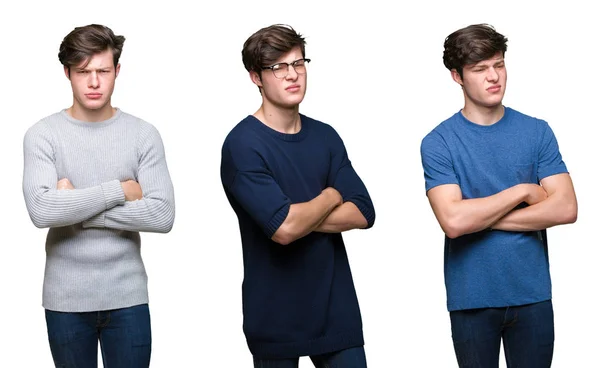 Collage Young Man White Isolated Background Skeptic Nervous Disapproving Expression — Stock Photo, Image