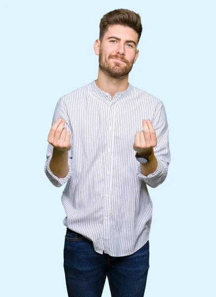 Young Handsome Man Doing Money Gesture Hand Asking Salary Payment — Stock Photo, Image