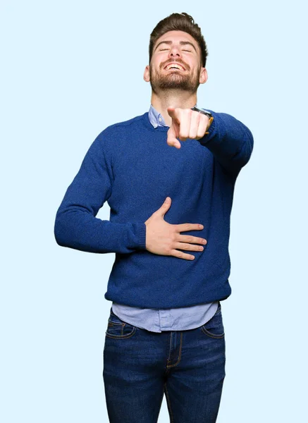 Junger Gutaussehender Geschäftsmann Der Über Dich Lacht Mit Der Hand — Stockfoto