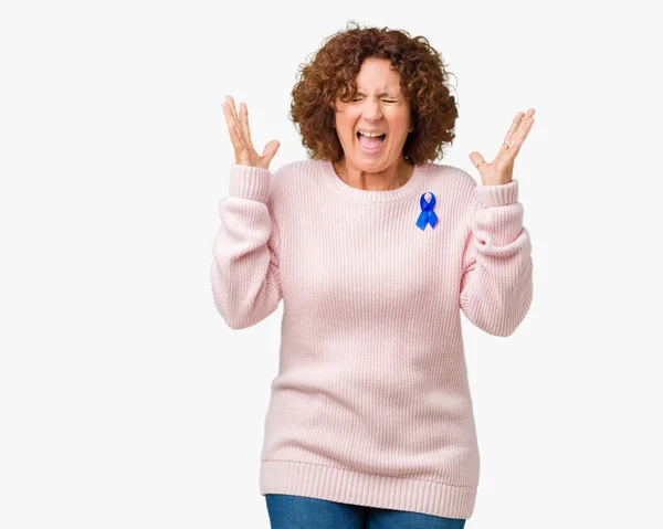 Senior Vrouw Midden Ager Dragen Veranderlijk Blauwe Kleur Lint Bewustzijn — Stockfoto