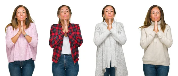 Collage Hermosa Mujer Mediana Edad Vistiendo Suéter Invierno Sobre Fondo — Foto de Stock