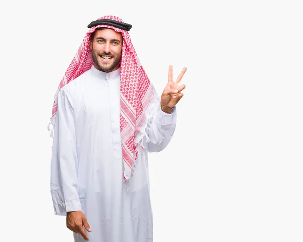 Mladý Pohledný Muž Nosí Palestinou Izolované Pozadí Usmívající Smajlík Mrkl — Stock fotografie