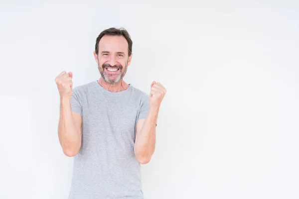 Handsome Senior Man Isolated Background Celebrating Surprised Amazed Success Arms — Stock Photo, Image