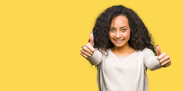 Young Beautiful Girl Curly Hair Wearing Casual Sweater Approving Doing — Stock Photo, Image