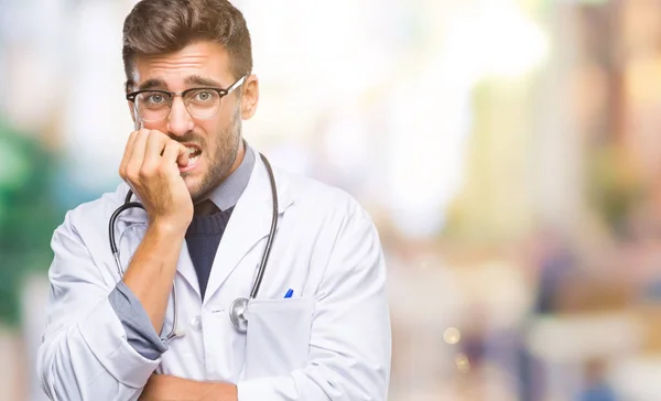 Young Handsome Doctor Man Isolated Background Looking Stressed Nervous Hands — Stock Photo, Image