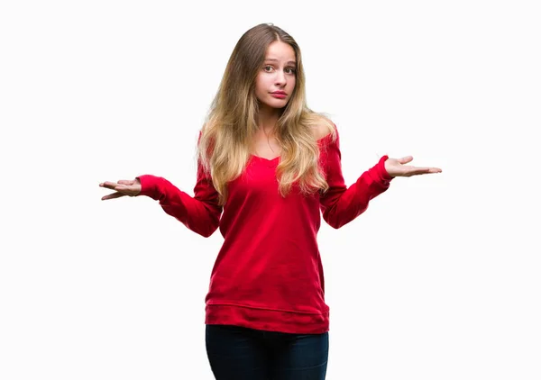 Junge Schöne Blonde Frau Trägt Roten Pullover Über Isoliertem Hintergrund — Stockfoto