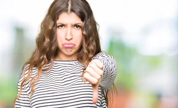 Mutsuz Kızgın Ret Gösterilen Başparmak Aşağı Hareketi Ile Negatif Seyir — Stok fotoğraf