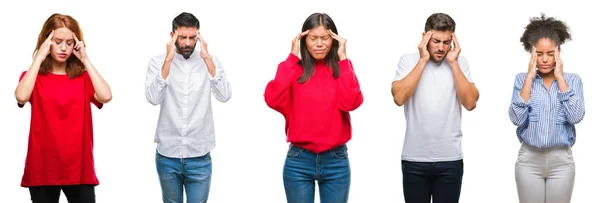 Collage Von Gruppen Chinesischer Indischer Hispanischer Menschen Über Isoliertem Hintergrund — Stockfoto