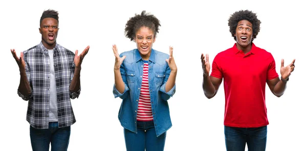 Collage Grupp Afrikanska Amerikanska Folket Med Afro Hår Över Isolerade — Stockfoto