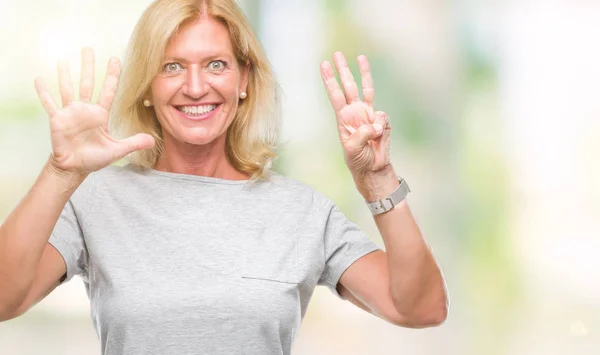 Blonde Frau Mittleren Alters Über Isoliertem Hintergrund Die Mit Finger — Stockfoto