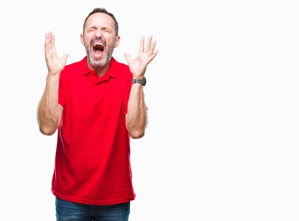 Middle Age Hoary Senior Man Isolated Background Celebrating Mad Crazy — Stock Photo, Image