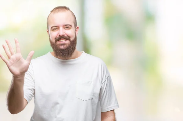 Jovem Caucasiano Hipster Homem Vestindo Casual Shirt Sobre Isolado Fundo — Fotografia de Stock