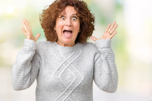 Hermosa Mujer Mediana Edad Ager Vistiendo Suéter Invierno Sobre Fondo —  Fotos de Stock