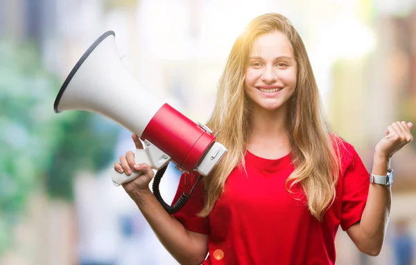 Jonge Mooie Blonde Vrouw Schreeuwen Door Megafoon Geïsoleerde Achtergrond Schreeuwen — Stockfoto