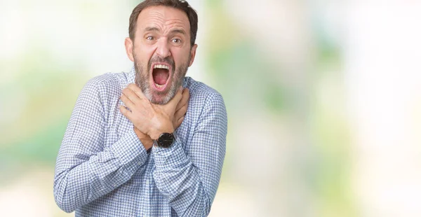 Bonito Homem Meia Idade Elegante Sênior Sobre Fundo Isolado Gritando — Fotografia de Stock