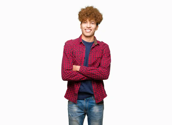 Joven Estudiante Guapo Con Pelo Afro Usando Una Chaqueta Cara — Foto de Stock