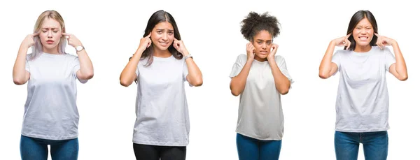 Collage Einer Gruppe Chinesischer Arabischer Afrikanisch Amerikanischer Frauen Vor Isoliertem — Stockfoto