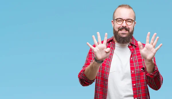 Jeune Homme Hipster Caucasien Portant Des Lunettes Sur Fond Isolé — Photo