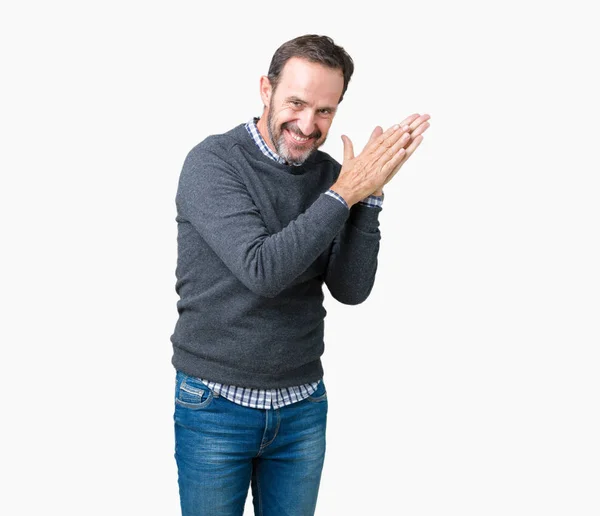 Handsome Middle Age Senior Man Wearing Sweater Isolated Background Clapping — Stock Photo, Image