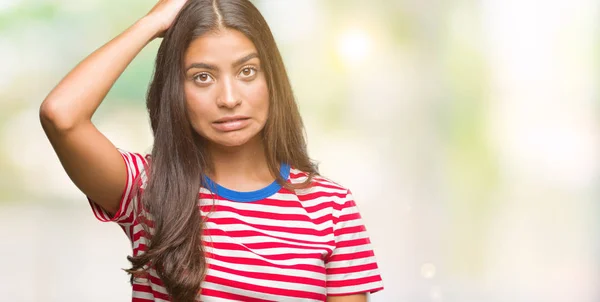 Ung Vacker Arabisk Kvinna Över Isolerade Bakgrund Förvirra Och Undrar — Stockfoto