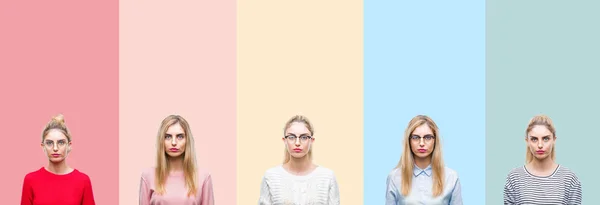 Collage Young Beautiful Blonde Woman Vivid Colorful Vintage Isolated Background — Stock Photo, Image