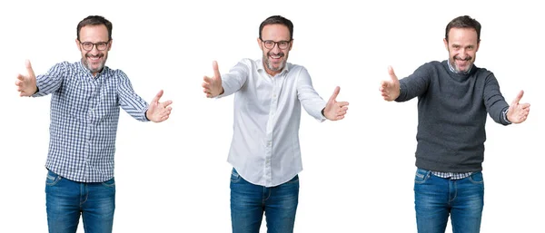 Colagem Homem Negócios Sênior Bonito Sobre Fundo Isolado Branco Olhando — Fotografia de Stock