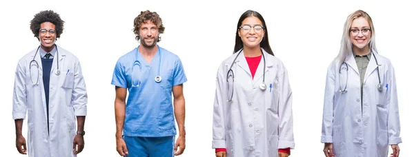 Collage Grupo Médicos Enfermeros Cirujanos Sobre Antecedentes Aislados Con Una —  Fotos de Stock