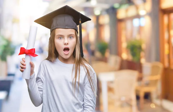 Young Beautiful Girl Wearing Graduate Cap Holding Degree Isolated Background — Stock Photo, Image